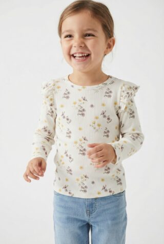 Lil Atelier Langarmshirt "NMFGAVO EKO LS SLIM TOP LIL NOOS" mit Rüschen, weiche Jersey Rippqualität, Slim Fit