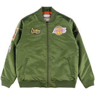 M&N Satin Bomber Jacke - FLIGHT Los Angeles Lakers oliv