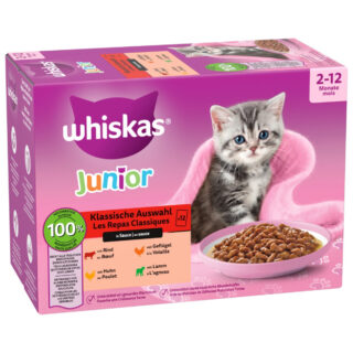 Multipack Whiskas Junior Frischebeutel 12 x 85 g - Geflügelauswahl in Gelee