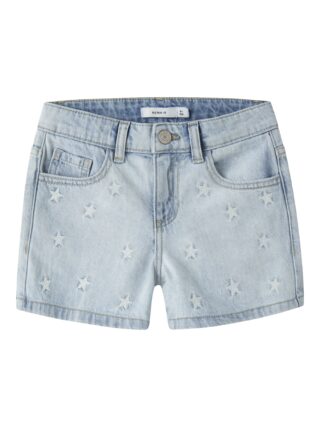 Name It Jeansshorts "NKFBELLA REG DNM SHORTS 3674-BE NOOS" Baumwolle, verstellbarer Bund, bestickte Details