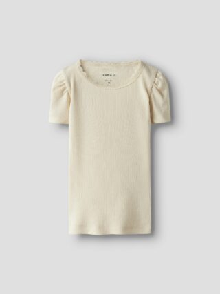 Name It Kurzarmshirt "NMFKAB TOP NOOS" Baumwollmischung, Spitze, Puffärmel