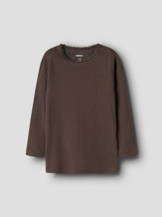 Name It Langarmshirt "NMFKAB LS TOP NOOS" in Feinripp und mit süßer Spitzenkante am Ausschnitt