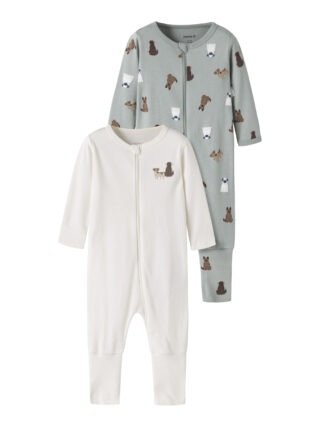 Name It Schlafanzug "NBMNIGHTSUIT 2P ZIP FF DOG NOOS" Packung, 2 aus Baumwolle und Jersey, lockere Passform, mit Säumen zum Umschlagen