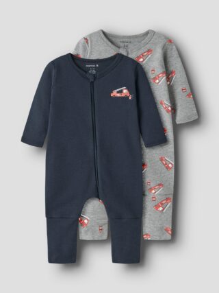 Name It Schlafanzug "NBMNIGHTSUIT 2P ZIP FF FIRETRUCK NOOS" Packung, 2 tlg. aus Baumwolle, bequeme Passform, mit Reißverschluss und Kinnschutz