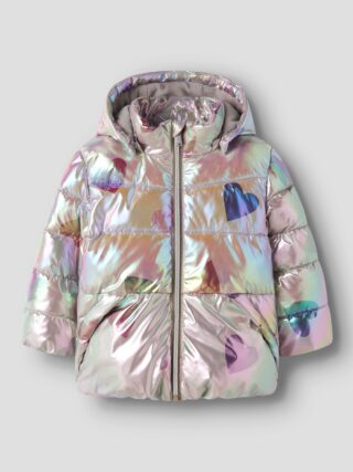 Name It Steppjacke "NMFMOLINA PUFFER JACKET SHINY AOP" mit Kapuze Kunstfaser, glänzende Optik