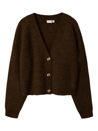 Name It Strickjacke "NKFHOLLY BOXY SHORT KNIT CARD NOOS" in modischer Boxy-Form, mit tiefem V-Ausschnitt, Rippstrick