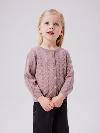 Name It Strickjacke "NMFBANNI für Mädchen mit Ajour-Strick und Rippbündchen" unifarben, casual, regular fit, Baumwolle, Rundhals
