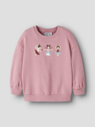 Name It Sweatshirt "NMFVALONA LS LONG RLX SWEAT UNB", Baumwolle, Druck mit Glitzerdetail