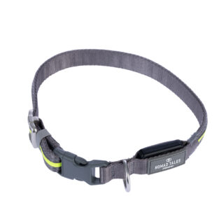 Nomad Tales Spirit USB LED Nylonhalsband, neongelb & grau - Größe S/M: Halsumfang 35-50 cm