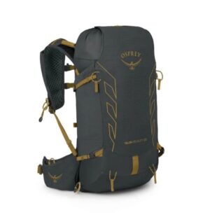 Osprey Talon Velocity 20 Rucksack für Trailrunning – Dunkelgrau/Tumbleweed Gelb, leicht und funktional für Abenteuer.