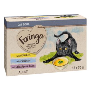 Probierpakete Feringa Katzensuppe 12 x 70 g - Mixpaket (Huhn, Lachs, Huhn und Thunfisch)
