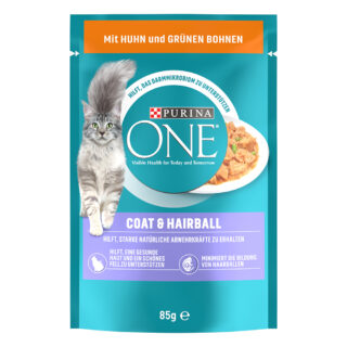 PURINA ONE Coat & Hairball - Sparpaket: mit Huhn & grünen Bohnen (52 x 85 g)