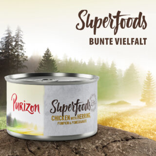 Purizon Superfoods 6 x 140 g - Mixpaket (2xHuhn, 2xThunfisch, 1xWildschwein, 1xWild)