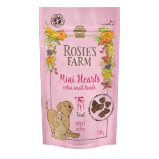 Rosie's Farm Snacks Puppy & Adult "Mini Hearts" Kalb - Sparpaket: 5 x 50 g