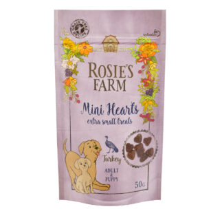 Rosie's Farm Snacks Puppy & Adult "Mini Hearts" Truthahn - Sparpaket: 3 x 50 g