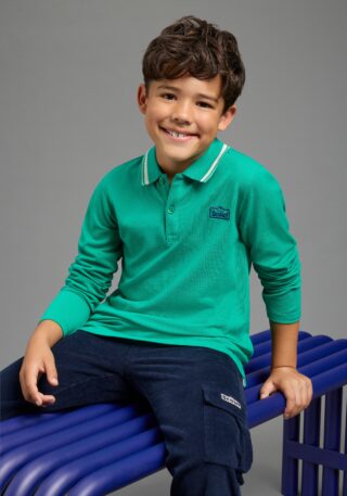 Scout Langarmshirt "Polo-Piqué Shirt mit Badge - NEU von SCOUT" Piqué Shirt mit kontrastfarbigen Ringel im Kragen und Seitenschlitzen