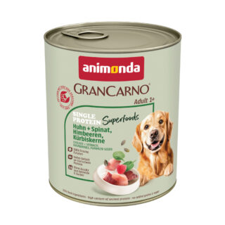 Sparpaket animonda GranCarno Adult Single Protein Superfoods 24 x 800 g - Huhn + Spinat, Himbeeren, Kürbiskerne