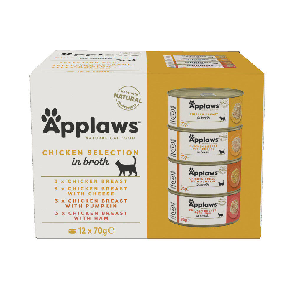 Sparpaket Applaws in Brühe 24 x 70 g - Mix: Hühnchenbrust/Thunfischfilet