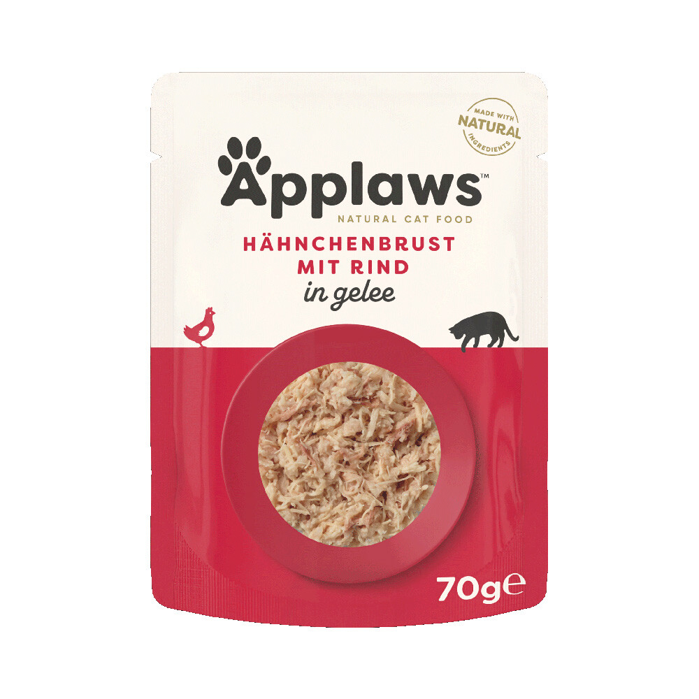 Sparpaket Applaws Pouch in Jelly 32 x 70 g - Huhn mit Rind