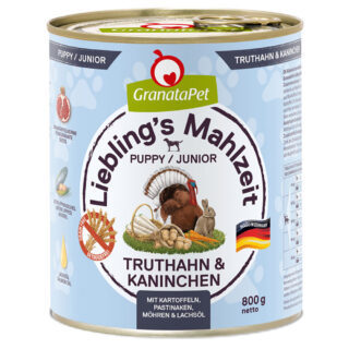 Sparpaket GranataPet Liebling's Mahlzeit 12 x 800 g - Junior Truthahn & Kaninchen mit Kartoffel, Pastinaken & Lachsöl