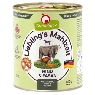 Sparpaket GranataPet Liebling's Mahlzeit 12 x 800 g - Rind & Fasan mit Karotten, Spinat und Distelöl