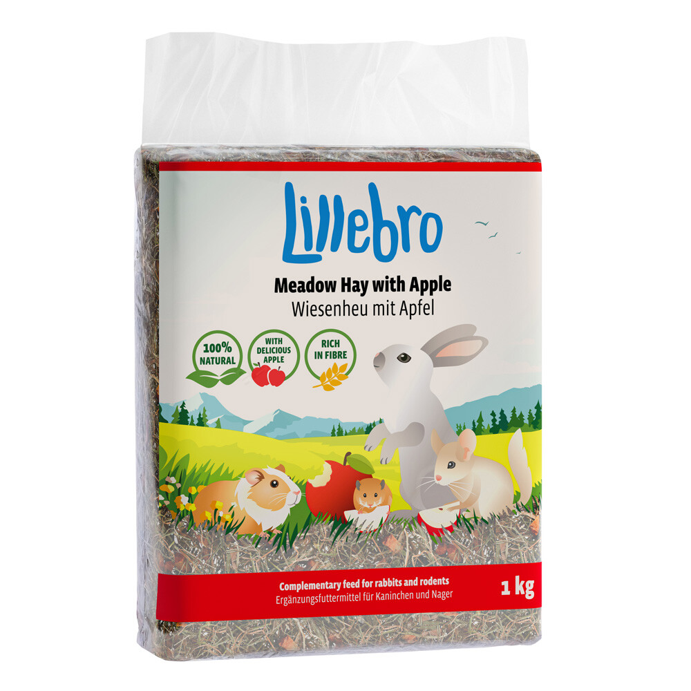 Sparpaket Lillebro Wiesenheu mit Apfel, Löwenzahn oder Karotte - Wiesenheu mit Wildapfel (3 x 1 kg)