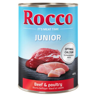 Sparpaket Rocco Junior 24 x 400 g - Mix: Pute mit Kalbsherzen, Geflügel mit Hühnerherzen