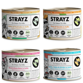 STRAYZ Nassfutter für Katzen BIO 8 x 200 g - BIO Probierpaket (4 Sorten)