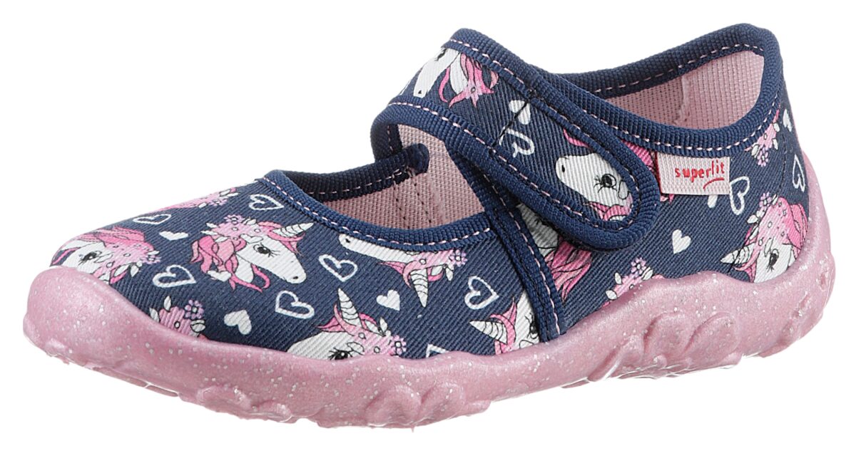 Superfit Hausschuh "BONNY, WMS: mittel" Kindergartenschuh mit Einhorn-Motiv, Größenschablone zum Download