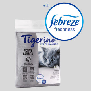 Tigerino x Febreze: Performance Active Carbon Katzenstreu - Febreze-Duft nach frischer Wäsche - Sparpaket 2 x 12 kg