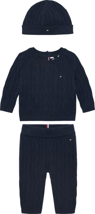 Tommy Hilfiger Neugeborenen-Geschenkset "CABLE SWEATER BEANIE GIFTBOX" 3 Stk. Pullover, Hose & Mütze für Babys