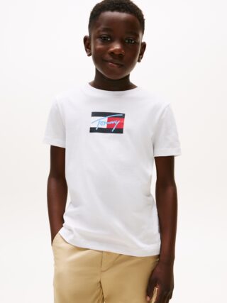 Tommy Hilfiger T-Shirt "TOMMY SCRIPT FLAG PRINT TEE SS" für Kinder bis 16 Jahre, mit Logo-Print