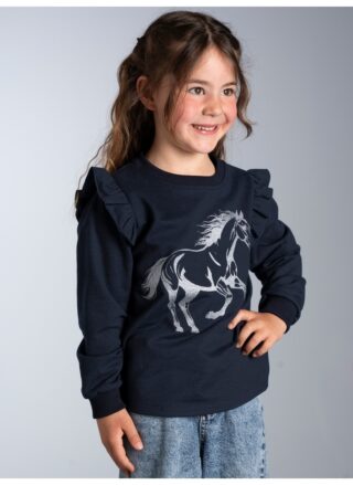 Trigema Sweatshirt "TRIGEMA Sweatshirt mit Rüschen und Pferdemotiv"