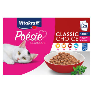 Vitakraft Poésie Classic Mixpaket - 96 x 85 g - Sauce (Huhn, Truthahn, Rind, Lachs)