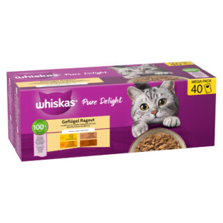 Whiskas Pure Delight 40 x 85 g - Geflügel Ragout in Gelee (4 Sorten)