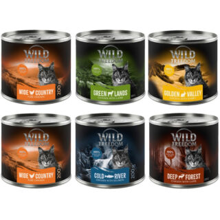 Wild Freedom Adult 6 x 200 g - getreidefreie Rezeptur - Mixpaket 1 (Huhn, Lachs, Lamm, Kaninchen, Wild)