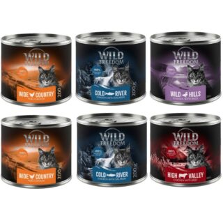 Wild Freedom Adult 6 x 200 g - getreidefreie Rezeptur - Mixpaket 2 (Huhn, Lachs, Rind, Ente)
