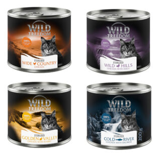 Wild Freedom Adult Sterilised 24 x 200 g - getreidefreie Rezeptur - Mixpaket (Huhn pur, Huhn & Lachs, Huhn & Kaninchen, Huhn & Ente)