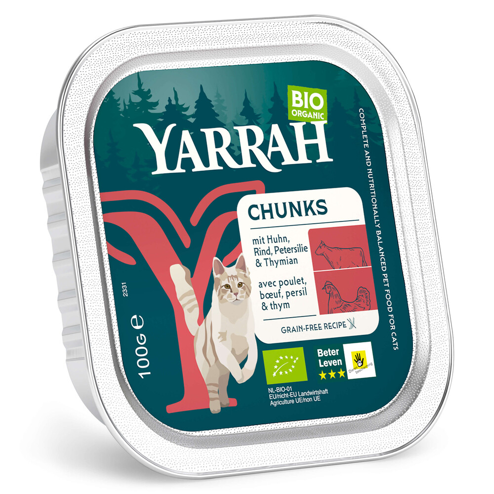 Yarrah Bio Chunks 16 x 100 g - Bio-Huhn mit Hering & Bio-Spriulina