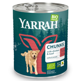 Yarrah Bio Nassfutter Dose 6 x 820 g - Bio-Huhn mit Bio-Brennnessel & Bio-Tomate